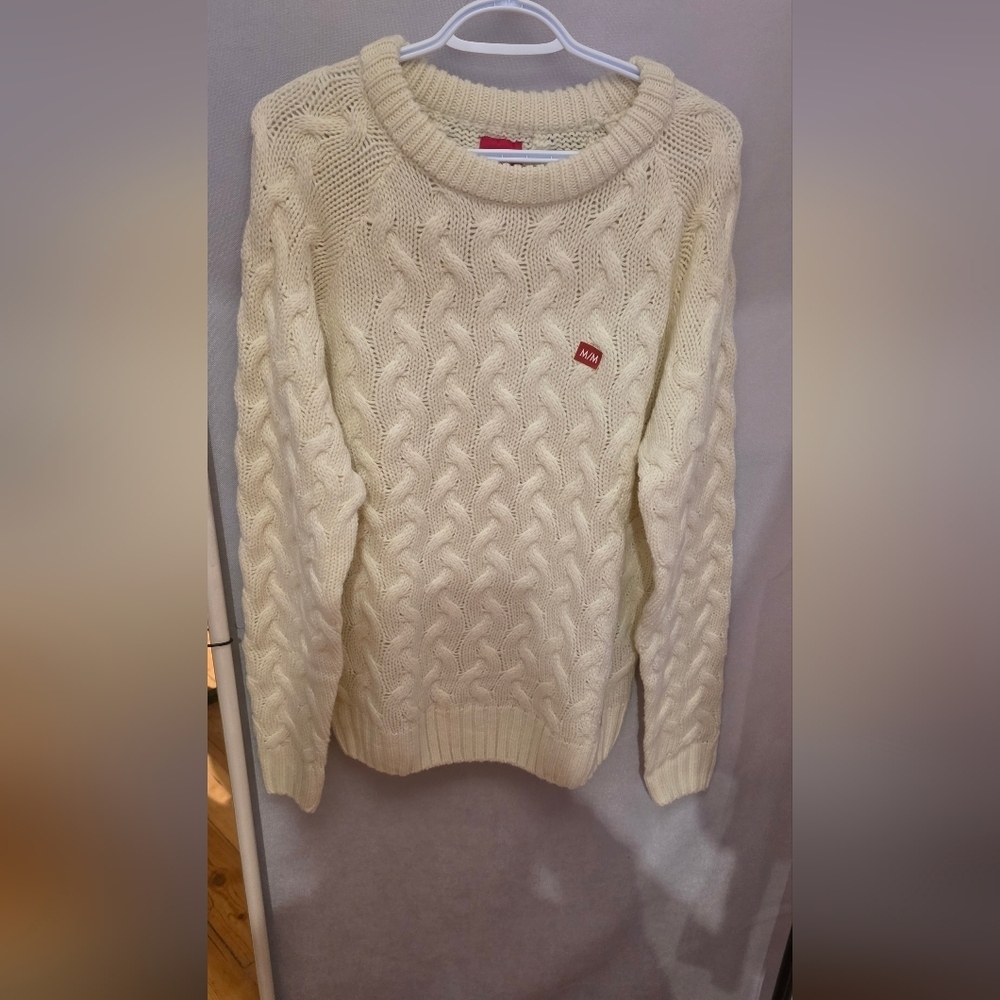 Guess Men's Cream Cable-Knit Crewneck Sweater